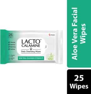 Lacto Calamine Daily Cleansing Face Wipes With Aloe Vera Cucumber And Vitamin E - 25 Wipes