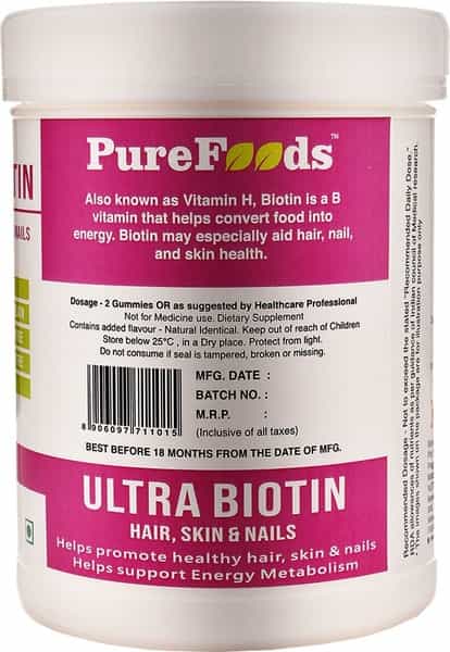 Purefoods - Sugar Free Ultra Biotin Gummies For Hair Skin And Nail Health (60 Gummies)