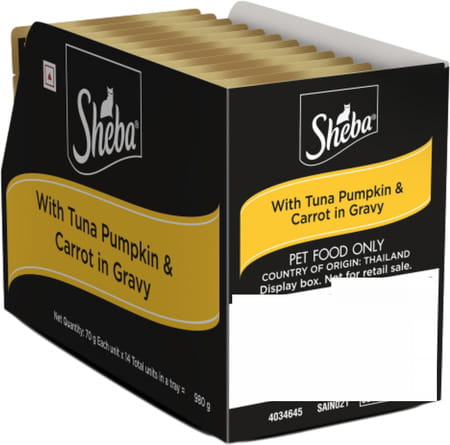Sheba Fine Premium Adult (1+ Years) Wet Cat Food | Tuna Pumpkin & Carrot In Gravy | 14 X 70 G