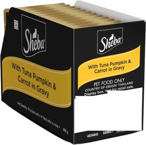 Sheba Fine Premium Adult (1+ Years) Wet Cat Food | Tuna Pumpkin & Carrot In Gravy | 14 X 70 G