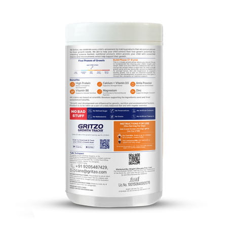 Gritzo Supermilk Growth (7-9Y Girls) | 9G Protein Powder (Double Chocolate | 400G)