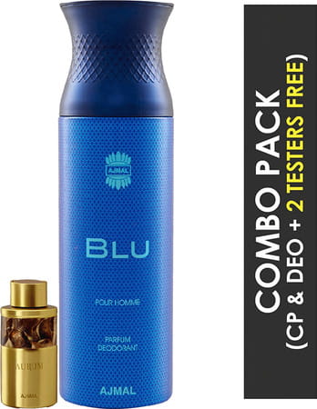 Ajmal Aurum Cp Oil Alcohol-Free Attar 10ml For Women And Blu Homme Deodorant 200ml For Men