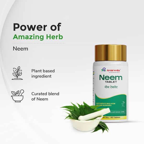 A R Ayurveda Neem Tablets For Skin Wellness & Daily Herbal Care - 60 Tablets