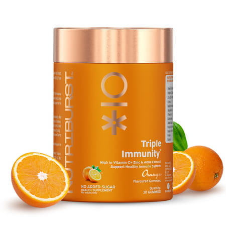 Nutriburst Triple Immunity Gummies With Vitamin C | Amla & Zinc (30 Gummies)(Orange Flavour)