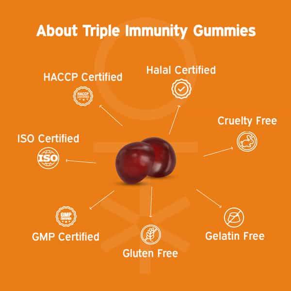 Nutriburst Triple Immunity Gummies With Vitamin C | Amla & Zinc (30 Gummies)(Orange Flavour)