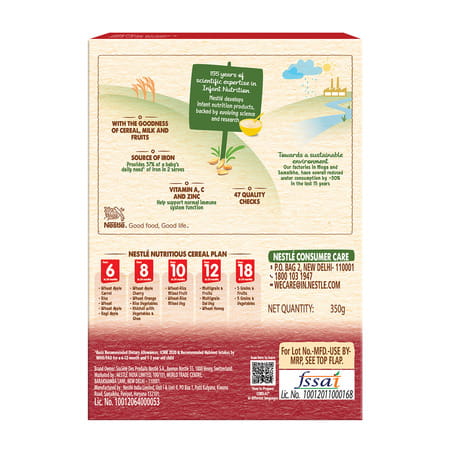 Nestle Cerelac Wheat Apple Cherry Baby Food Cereal| No Preservatives| 8 To 24 Months| 350 Gm