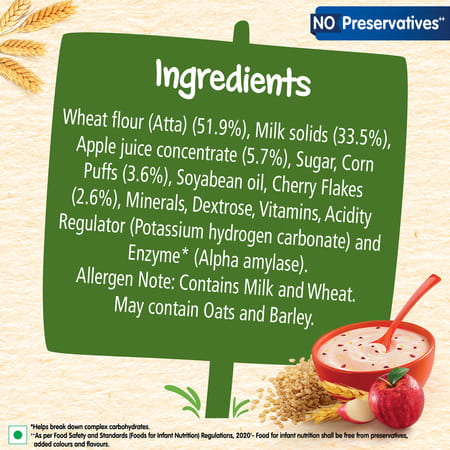 Nestle Cerelac Wheat Apple Cherry Baby Food Cereal| No Preservatives| 8 To 24 Months| 350 Gm