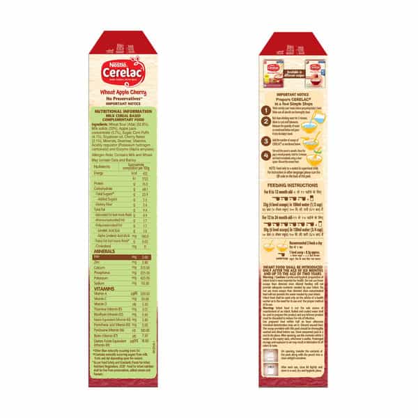 Nestle Cerelac Wheat Apple Cherry Baby Food Cereal| No Preservatives| 8 To 24 Months| 350 Gm