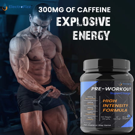 Electrofizz Pre-Workout Supercharge For Energy Power & Laser Focus - Blue Raspberry Flavour