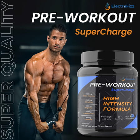 Electrofizz Pre-Workout Supercharge For Energy Power & Laser Focus - Blue Raspberry Flavour