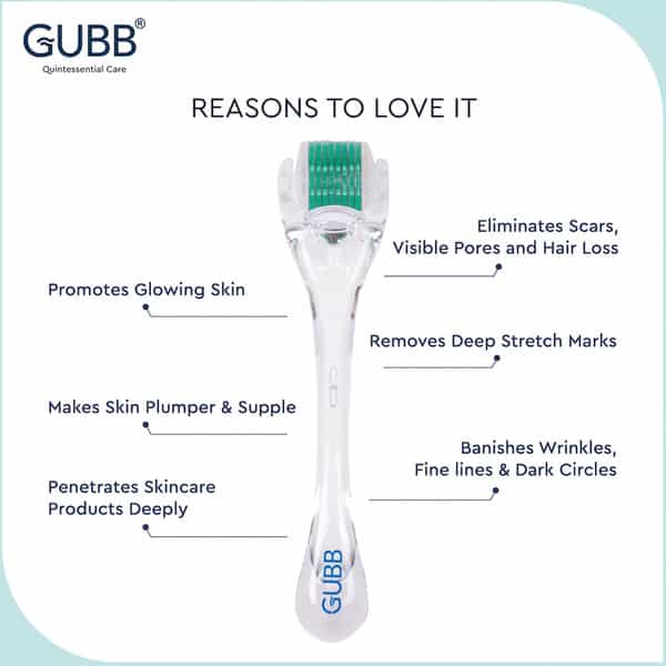 Gubb Derma Roller 0.5Mm For Hair Regrowth Face Acne Scars & Skin Aging 540 Micro Needles - Green