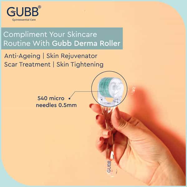 Gubb Derma Roller 0.5Mm For Hair Regrowth Face Acne Scars & Skin Aging 540 Micro Needles - Green