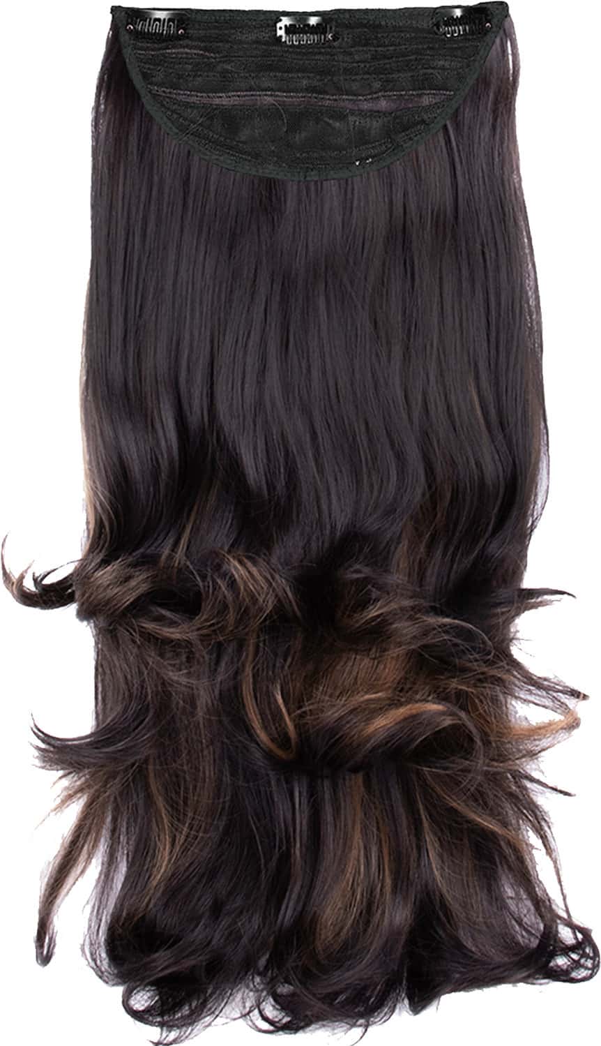 Streak Street Clip-In 24" Out Curl Dark Brown Hair Extensions With Golden Highlights