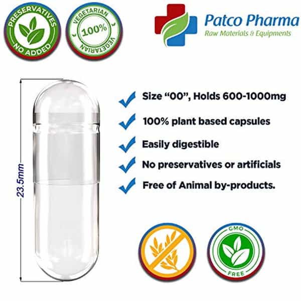 Patco Pharma- Size 00 Transparent Empty Vegetarian Pill Capsule|Diy Powder Filling (5000 Pcs)