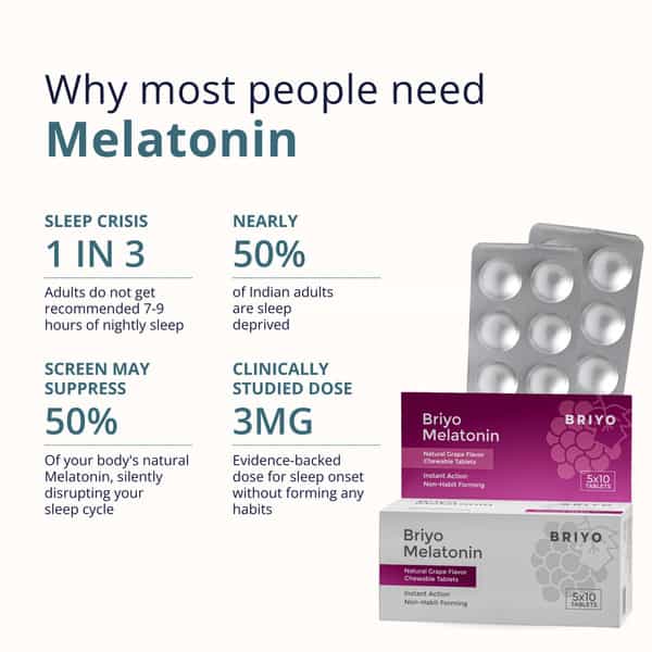 Briyo Melatonin 3 Mg Natural Grape Flavoured Chewable Tablets 50 Nos