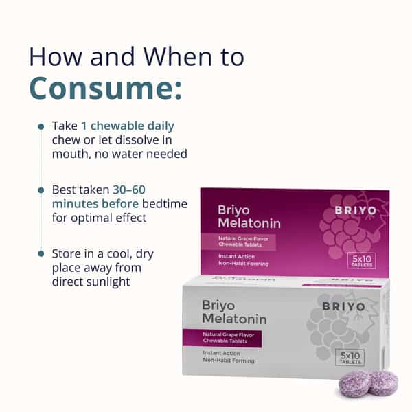 Briyo Melatonin 3 Mg Natural Grape Flavoured Chewable Tablets 50 Nos