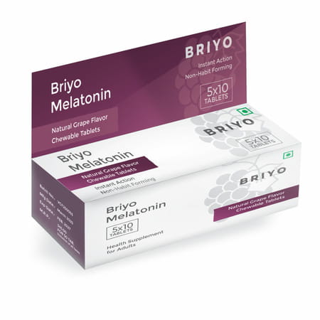 Briyo Melatonin 3 Mg Natural Grape Flavoured Chewable Tablets 50 Nos