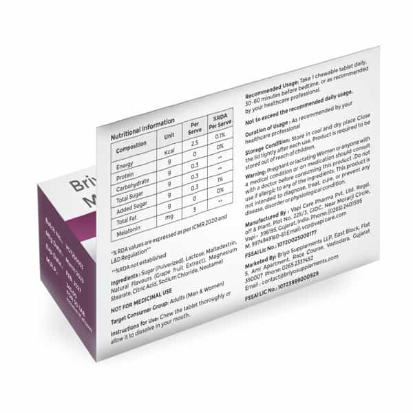 Briyo Melatonin 3 Mg Natural Grape Flavoured Chewable Tablets 50 Nos