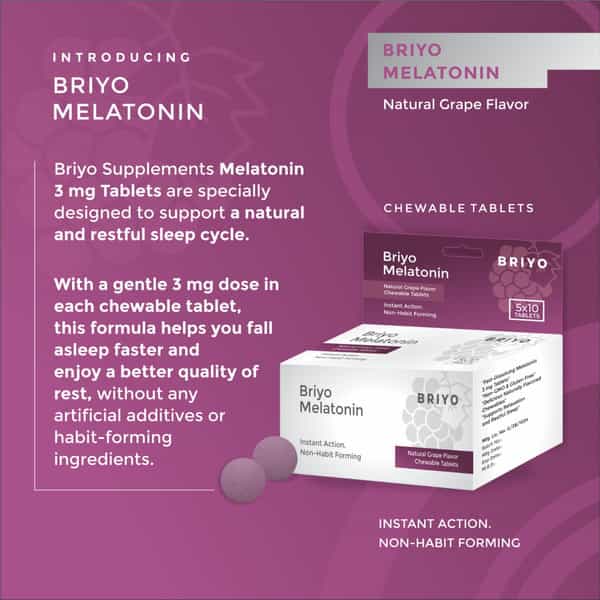 Briyo Melatonin 3 Mg Natural Grape Flavoured Chewable Tablets 50 Nos