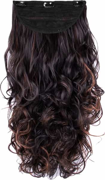 Streak Street Clip-In 24" Semi-Wavy Dark Brown Hair Extensions With Copper Highights