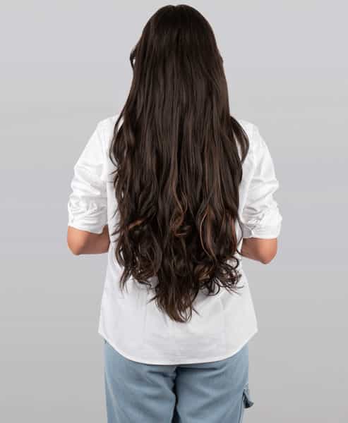 Streak Street Clip-In 24" Semi-Wavy Dark Brown Hair Extensions With Copper Highights