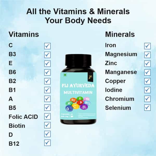 Fij Ayurveda Multivitamin Capsule With Vitamins | Minerals & Herbs - 60 Veg Capsules