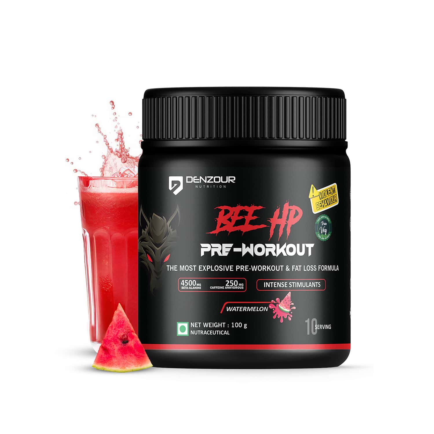 Denzour Nutrition Bee Hp Pre Workout Powder Energy | Strength & Muscle Pump | Watermelon Flav | 100g