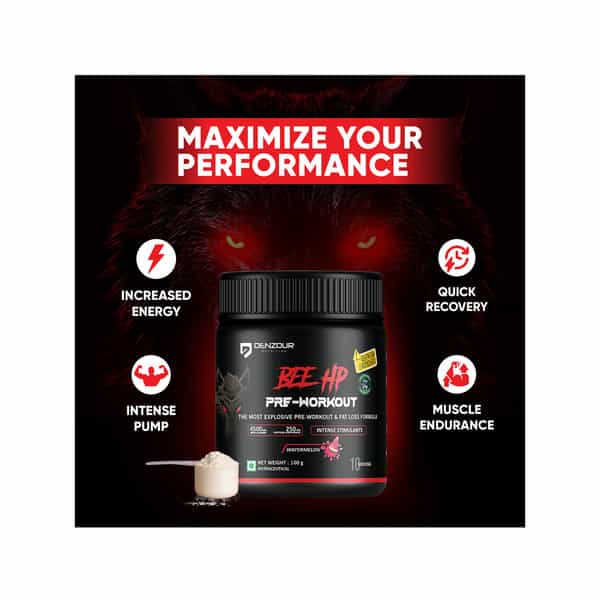 Denzour Nutrition Bee Hp Pre Workout Powder Energy | Strength & Muscle Pump | Watermelon Flav | 100G