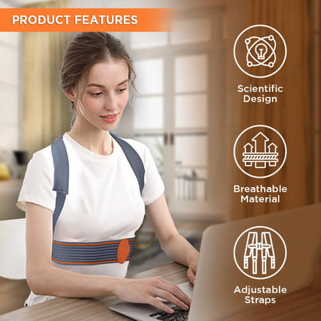 Vissco Posture Aid (Moderate Support) | Ideal Aid To Correct Posture & Relieves Pain - Medium(Grey)