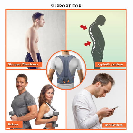 Vissco Posture Aid (Moderate Support) | Ideal Aid To Correct Posture & Relieves Pain - Medium(Grey)
