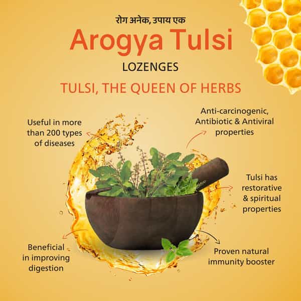 Arogya Tulsi Lozenges (Honey Lemon Flavour) 6 Tab | Cough & Sore Throat (Pack Of 10)