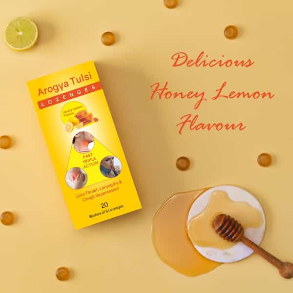 Arogya Tulsi Lozenges (Honey Lemon Flavour) 6 Tab | Cough & Sore Throat (Pack Of 10)