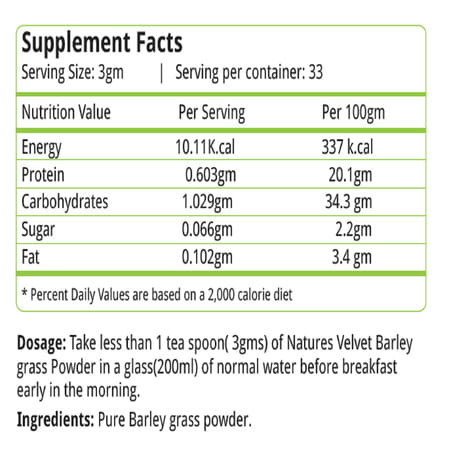 Natures Velvet Barley Grass Powder 100gms