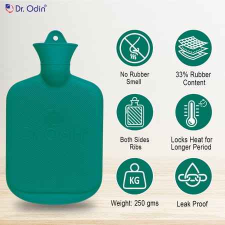 Dr. Odin Hot Water Bag (1.75 Litre) Non Electric Leakproof Hot Water Bottle For Body Pain (Green)