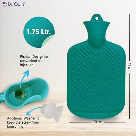 Dr. Odin Hot Water Bag (1.75 Litre) Non Electric Leakproof Hot Water Bottle For Body Pain (Green)