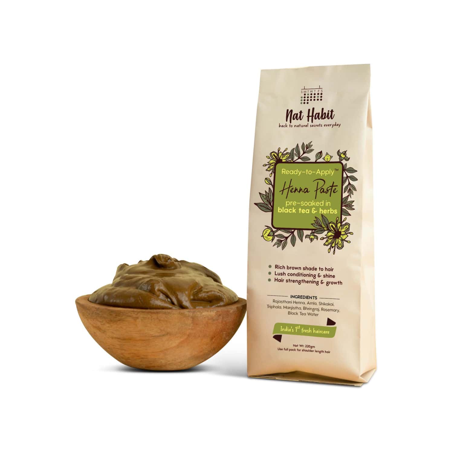 Nat Habit Ready To Apply Henna Paste For Rich Brown Shade From Rajasthani Henna Powder - 220g