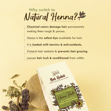 Nat Habit Ready To Apply Henna Paste For Rich Brown Shade From Rajasthani Henna Powder - 220g
