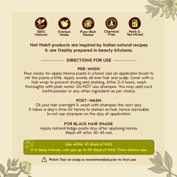 Nat Habit Ready To Apply Henna Paste For Rich Brown Shade From Rajasthani Henna Powder - 220G