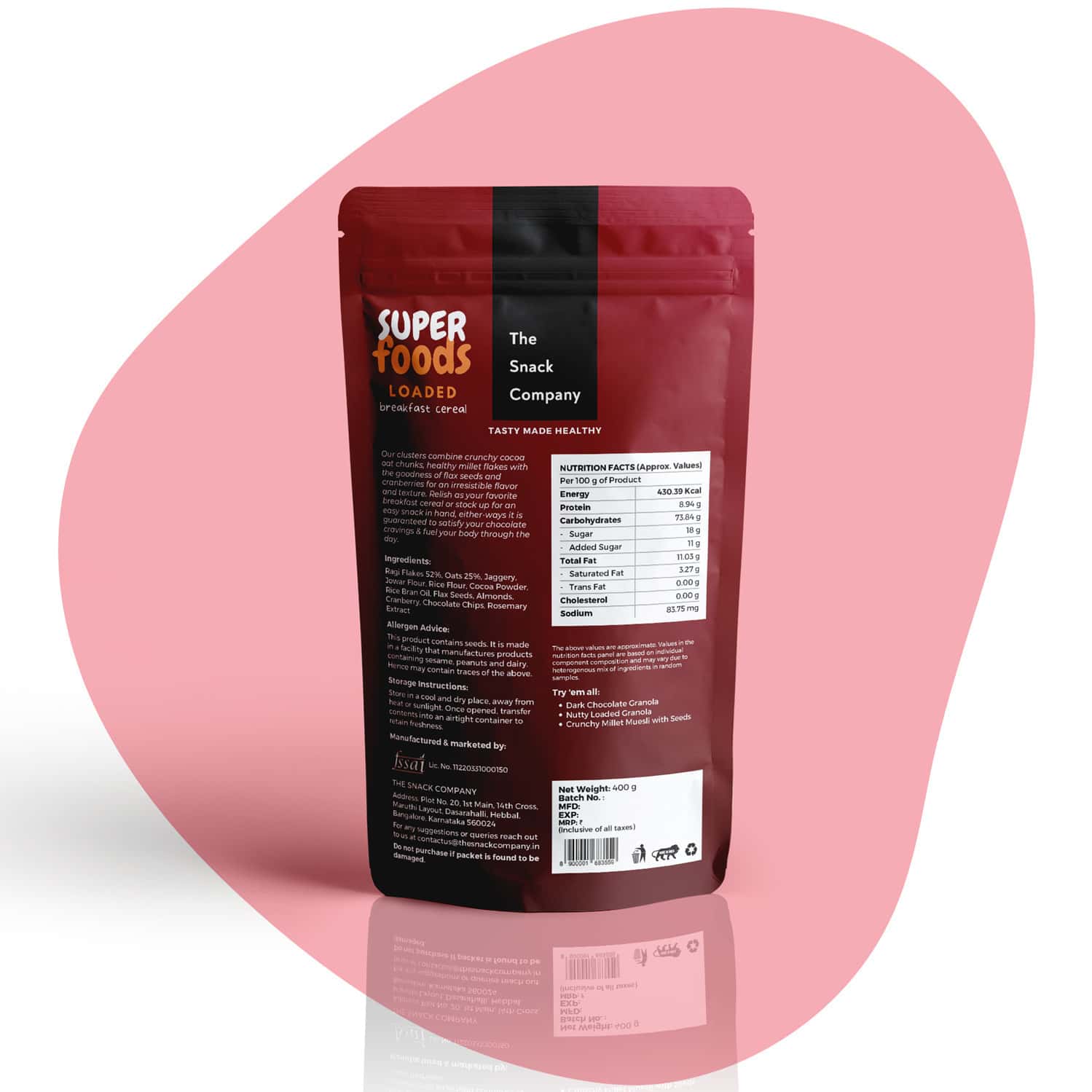 The Snack Company Cocoa Oat Clusters With Ragi Flakes - 400gm