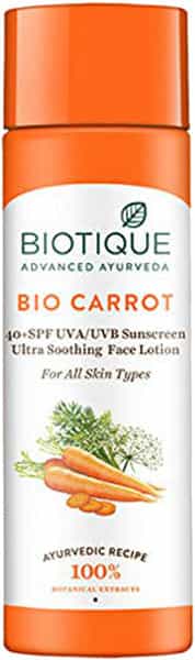 Biotique Bio Carrot 40+ Spf Uva/Uvb Sunscreen Ultrasoothing Face Lotion For All Skin Types 190 Ml