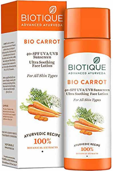 Biotique Bio Carrot 40+ Spf Uva/Uvb Sunscreen Ultrasoothing Face Lotion For All Skin Types 190 Ml
