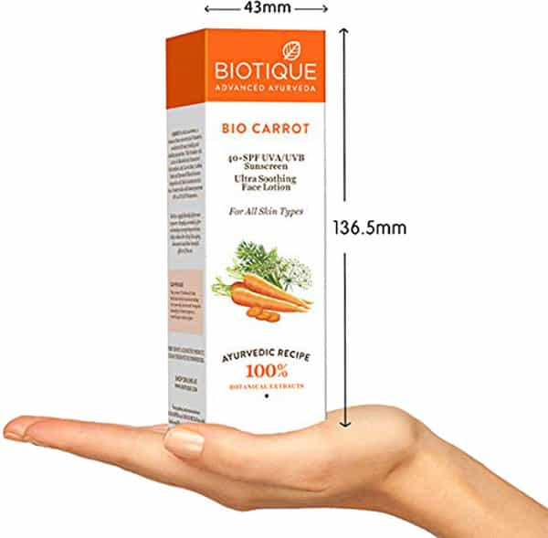 Biotique Bio Carrot 40+ Spf Uva/Uvb Sunscreen Ultrasoothing Face Lotion For All Skin Types 190 Ml