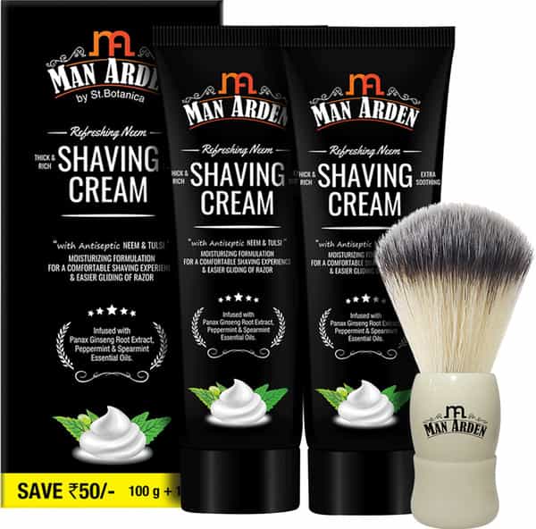 Man Arden Royal White Shaving Brush With Extra Soft Bristles + Refreshing Neem Shaving Cream 100G