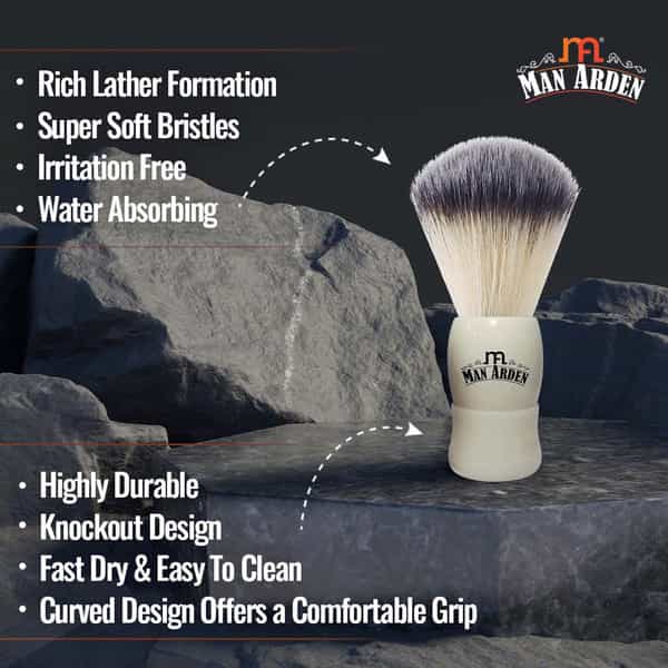 Man Arden Royal White Shaving Brush With Extra Soft Bristles + Refreshing Neem Shaving Cream 100G