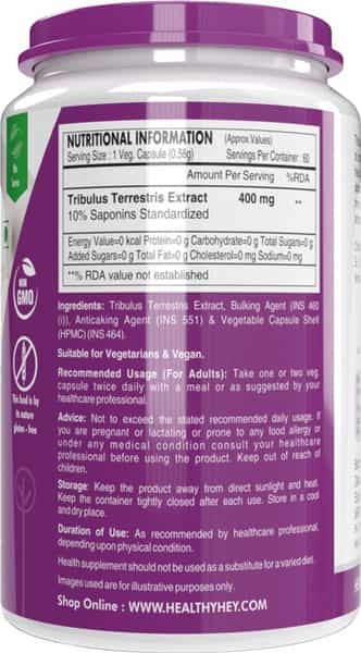 Healthyhey Nutrition Tribulus Terrestris - 60 Count 60% Saponins