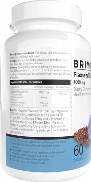 Briyo Flaxseed Oil - 51% Ala Omega 3Ed Oil