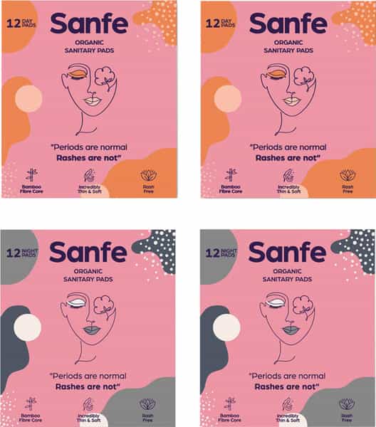 Sanfe Bamboo Sanitary Pads Combo Pack (12 Day Pads + 12 Night Pads)