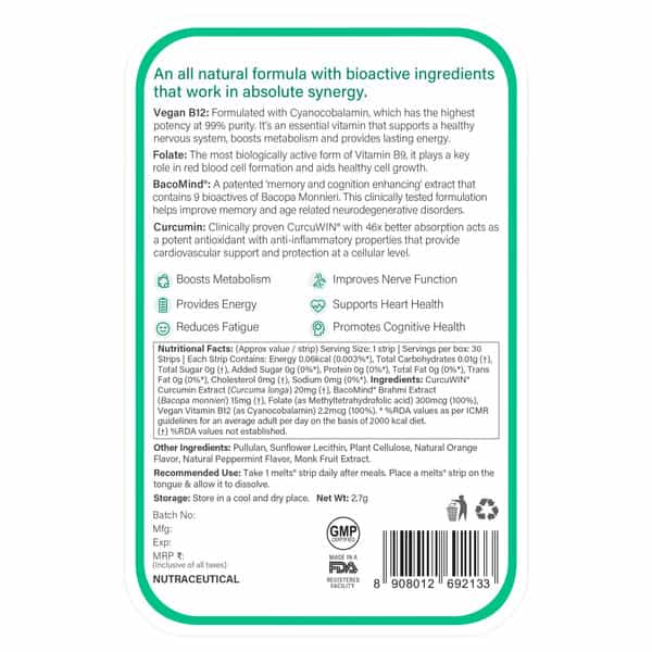 Wellbeing Nutrition Melts Vegan Vitamin B12 + Folate For Mood & Memory 30 Strips