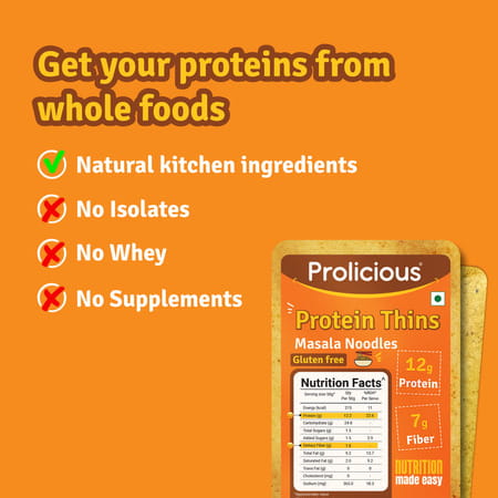 Prolicious High Protein & High Fiber Masala Nooodle Thins | Gluten Free | No Maida | Jain | 4X50g