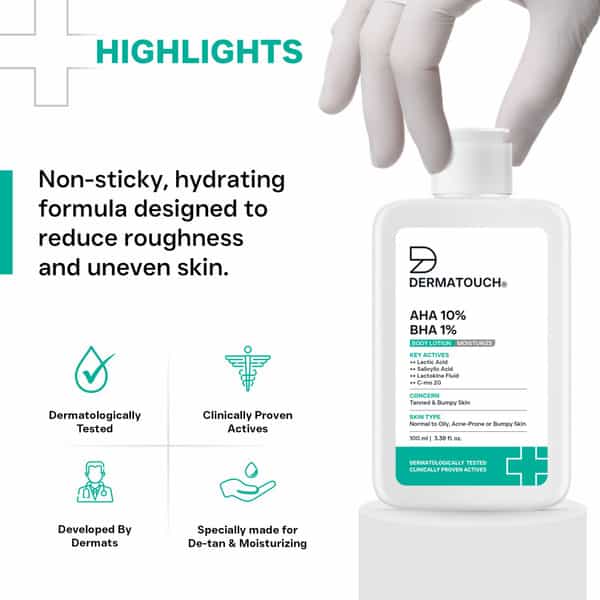 Dermatouch Aha 10% Bha 1% Body Lotion For Men & Women - Suitable For All Skin Types 100 Ml